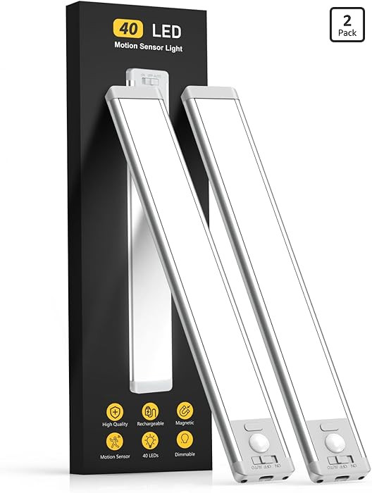 MCGOR 10inch Under Cabinet Lighting, 2 Pack Rechargeable Motion Sensor Light Indoor, 5 Levels Dim... | Amazon (US)