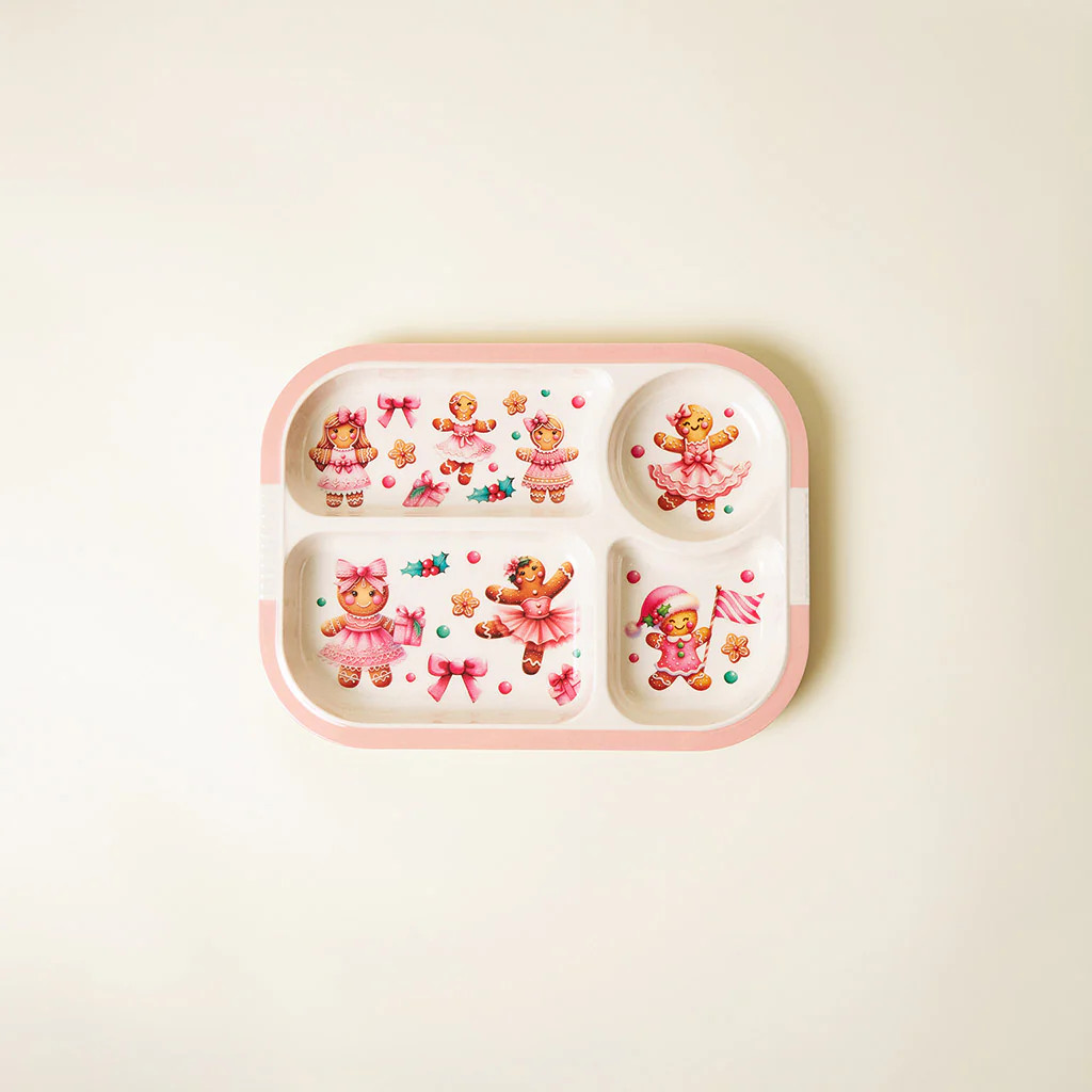 Gingerbread Pink Holiday Ginger Posh Kids' Large Divided Plate | Posh Peanut® | Posh Peanut