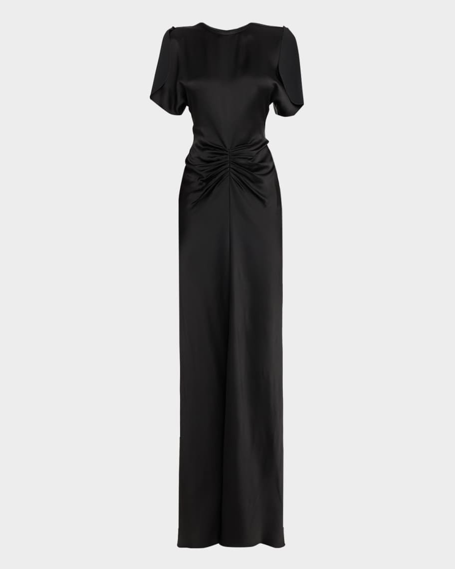 Gathered Waist Satin Maxi Dress | Neiman Marcus