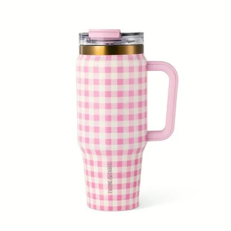 Thyme & Table 32oz Stainless Steel Luna Tumbler with Handle and Dual Straw Lid, Pink Gingham | Walmart (US)