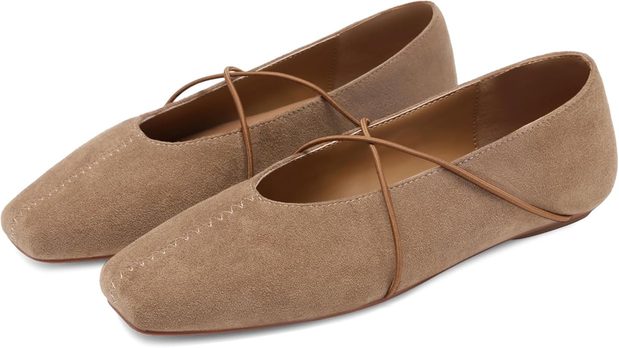 Women's Square Toe Ballet Flats Criss-Cross Straps Comfortable Slip On Mary Jane Flat Shoes for O... | Amazon (US)