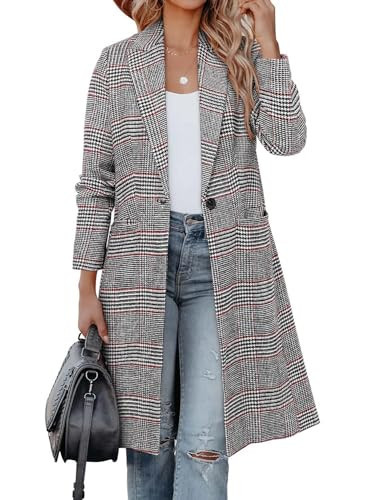 CHICZONE Womens Notch Lapel Wool Blend Pea Coat Single Breasted Long Plaid Jacket Winter Houndstooth Coat M | Amazon (US)