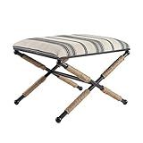 Linon Farrow Black Metal and Natural and Black Stripe Upholstered Campaign Ottoman | Amazon (US)