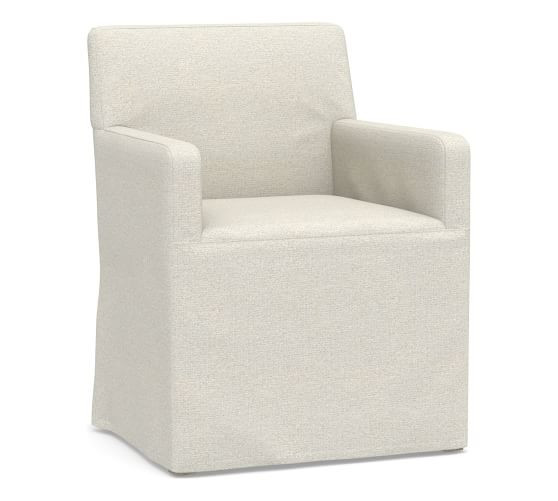 Classic Long Slipcovered Dining Armchair | Pottery Barn (US)