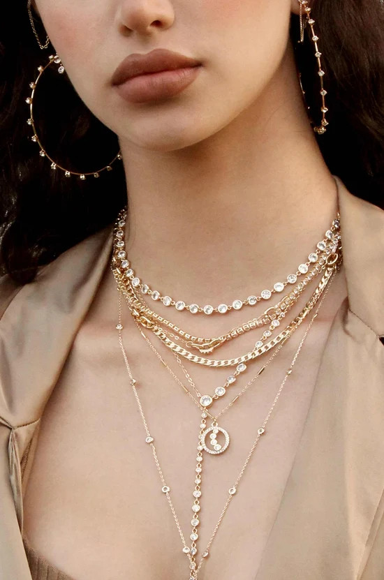 Asymmetrical Crystals Lariat 18k Gold Plated Necklace Set | Ettika
