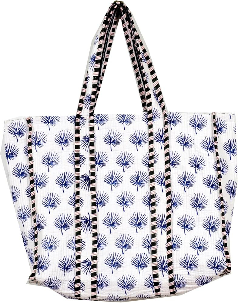 Quilted Cotton Handprinted Reversible Large multicolor Floral Tote Bag | Amazon (US)