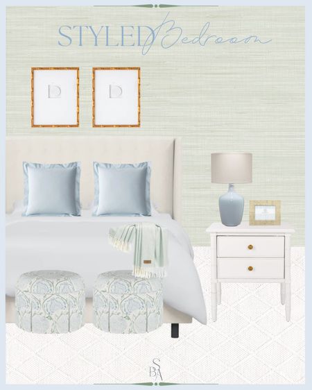 New styled bedroom with pieces from Amazon, Wayfair, Target, One Kings Lane, Susan Gordon, and The Company Store! 

Coastal Grandmillennial, bedroom inspiration, guest bedroom, primary bedroom, blue and green, blue and white, upholstered headboard

#LTKstyletip #LTKhome