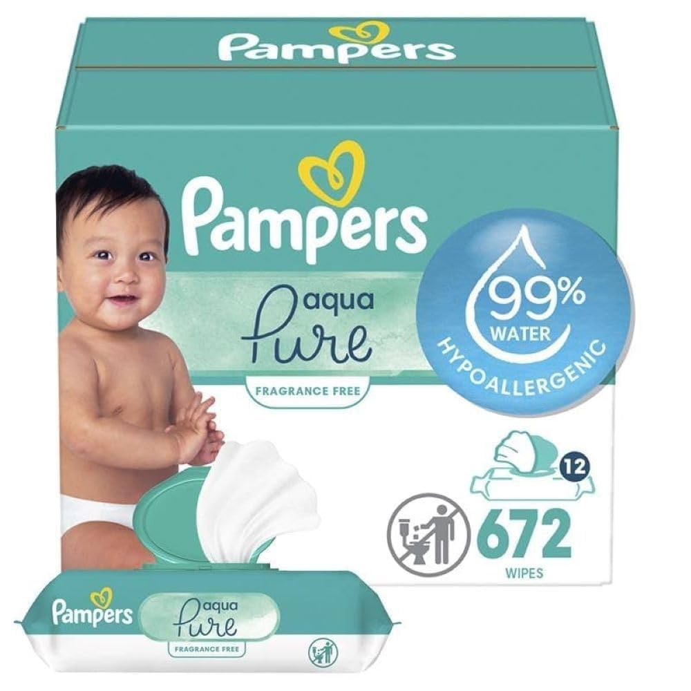 Pampers Baby Wipes Aqua Pure, 99% water-based wipes, Hypoallergenic and Unscented Baby Wipes, 672... | Amazon (US)
