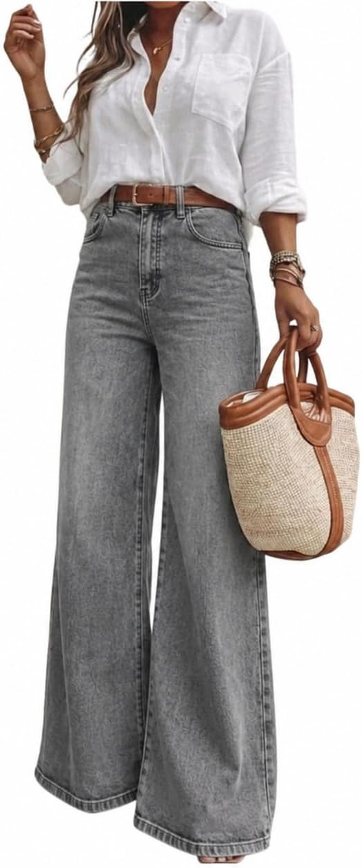 Women's High Waisted Wide Leg Jeans Classic 5-Pocket Dark Wash Long Bootcut Denim Pants for Casual Office Work | Amazon (US)