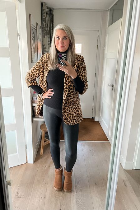 Business on top and homebody on the bottom. Rib knit turtleneck sweater under a leopard print blazer (secondhand) paired with Spanx faux leather leggings and Ugg boots. 



#LTKSeasonal #LTKmidsize #LTKstyletip