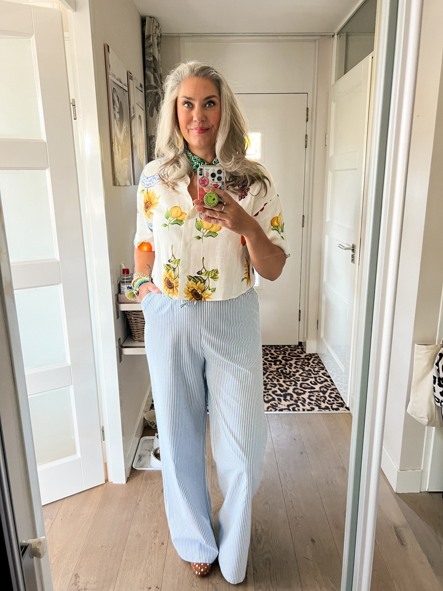 Ootd - Tuesday. Tall striped pyjama style pants (ly Long Tall Sally), cropped fruit print blouse, brown studded Mary Jane’s and a green bandana. 



#LTKeurope #LTKnederlands #LTKspring