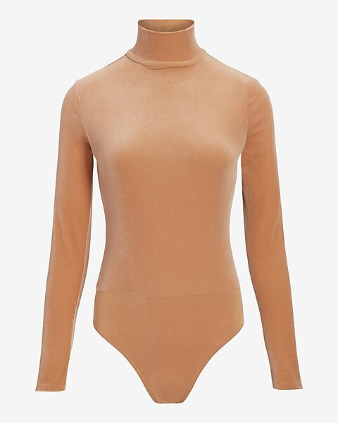 Velvet Body Contour Mock Neck Thong Bodysuit | Express