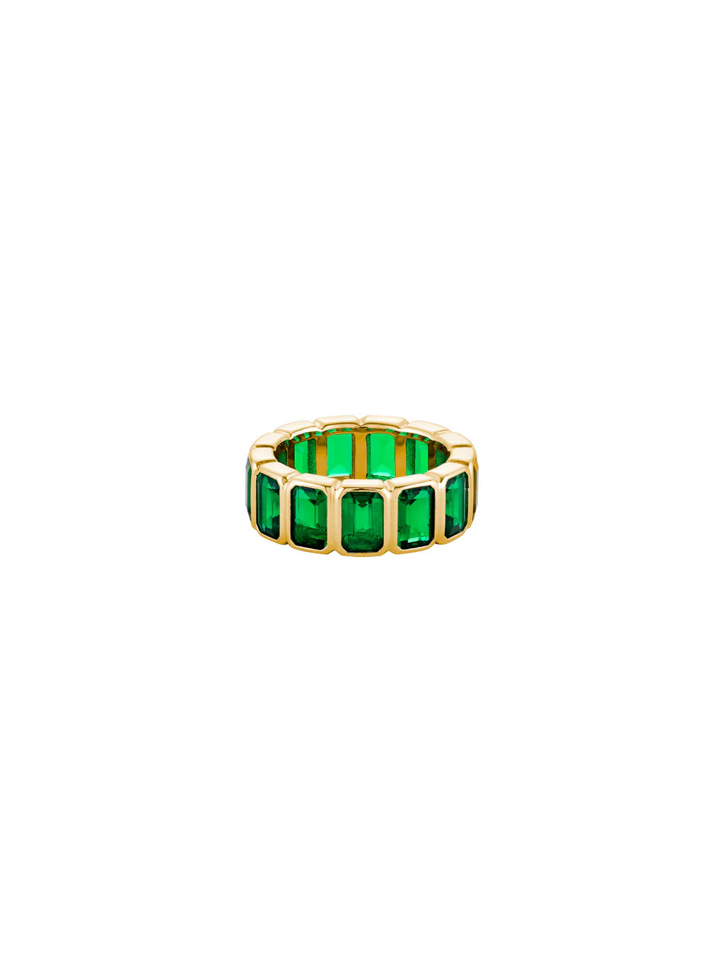 EMERALD CUT BEZEL NANO CRYSTAL EMERALD ETERNITY BAND, GOLD | Dorsey