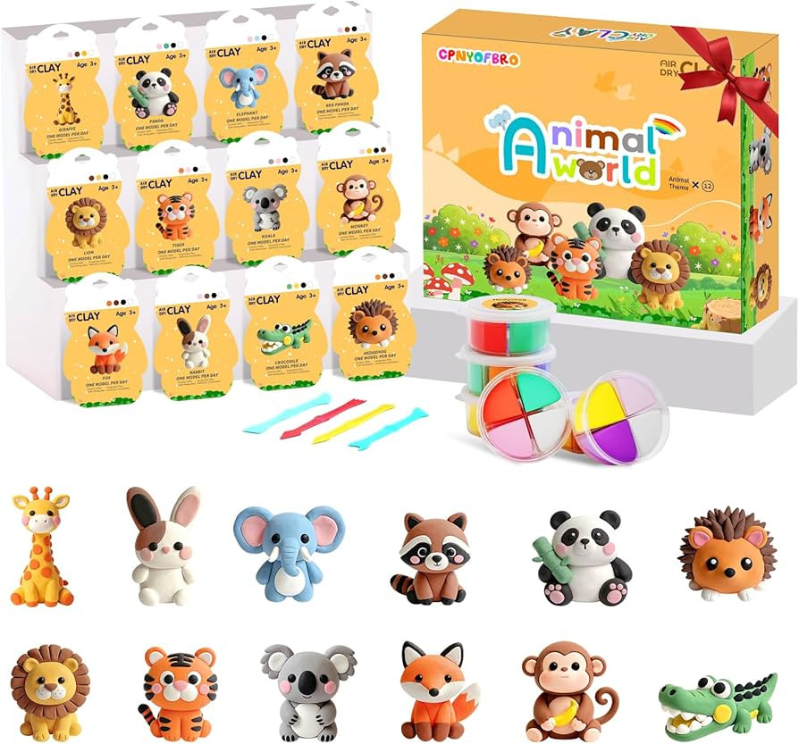 Air Dry Clay Kit - 12 Animal Modeling Clay for Kids, Complete DIY Clay Craft Set with Sculpting T... | Amazon (US)