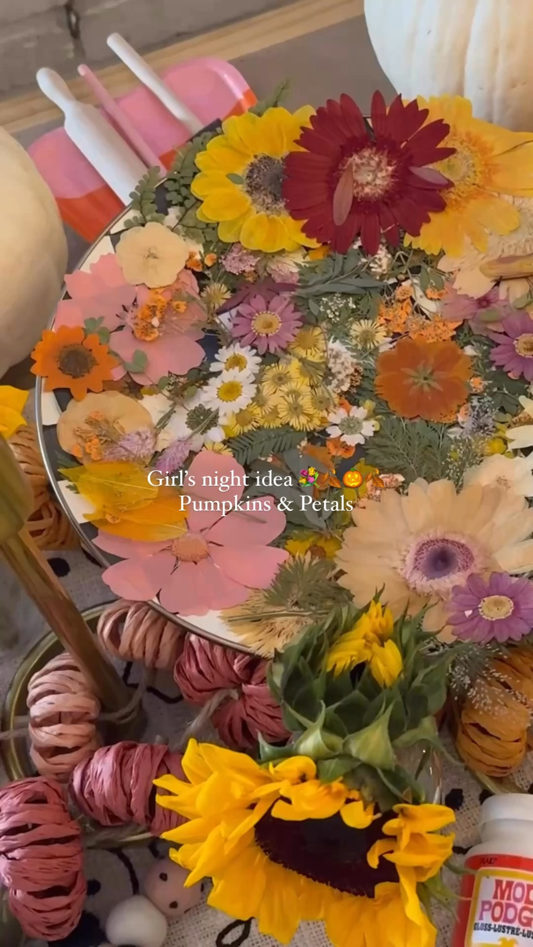 Pumpkins & Petals girls night~ linking as much as I can that I purchased on Amazon. 

Table decor and candles were from Home Goods and TJMaxx. Checkered plates are from Mackenzie’s Child. 
Pumpkins were from Home Depot. Plates were from Dollar General. 
Table built by Mike. 

#LTKHome #LTKSeasonal #LTKHalloween