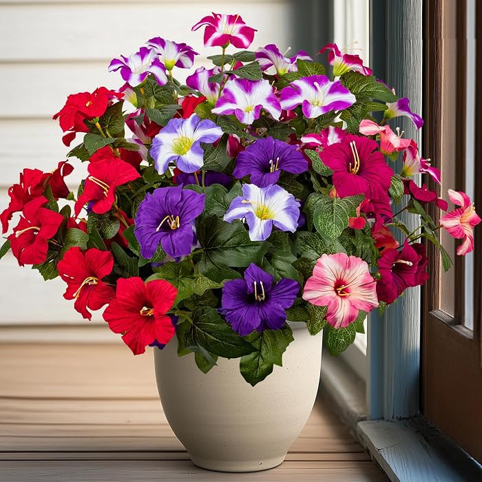 Flores artificiales de 19 pulgadas para exteriores, 4 piezas de flores de primavera de seda sint... | Amazon (US)