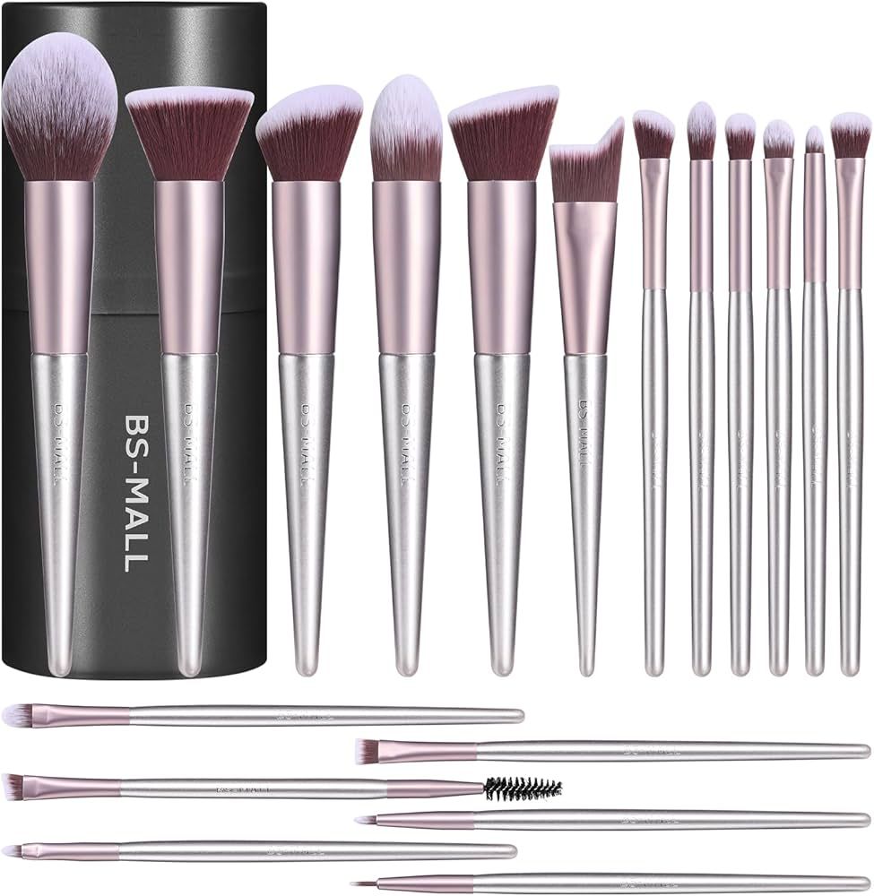 BS-MALL Makeup Brush Set 18 Pcs Premium Synthetic Foundation Powder Concealers Eye shadows Blush ... | Amazon (US)