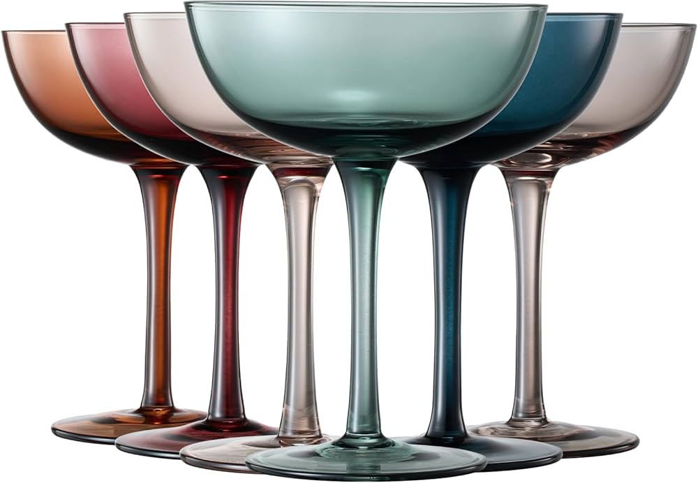 Cocktail & Champagne Coupe Glasses Coupe Cocktail Glasses 7 oz | Set of 6 | Muted Colored Crystal... | Amazon (US)