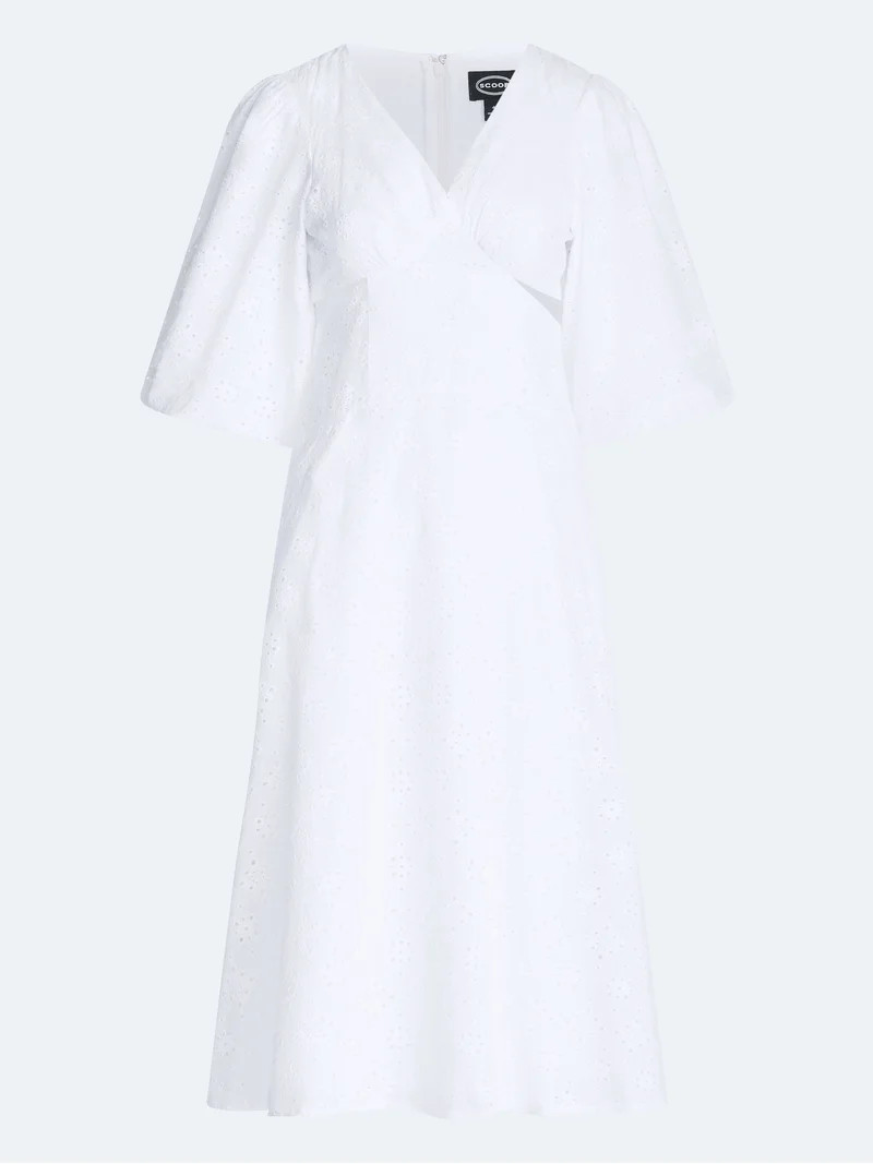Scoop Women's Eyelet Cutout Cotton Midi Dress, Sizes 0-18 | Walmart (US)