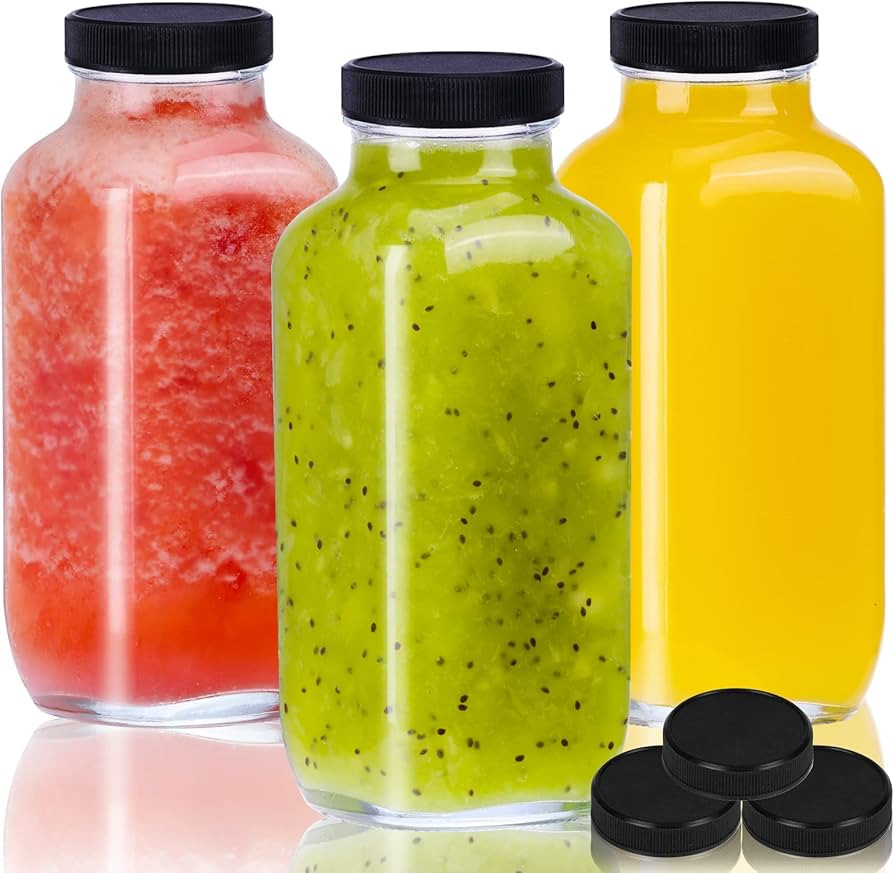 Moretoes 3pcs 16oz Glass Juice Bottles with Lids Reusable Square Beverage Containers Drinking Jar... | Amazon (US)