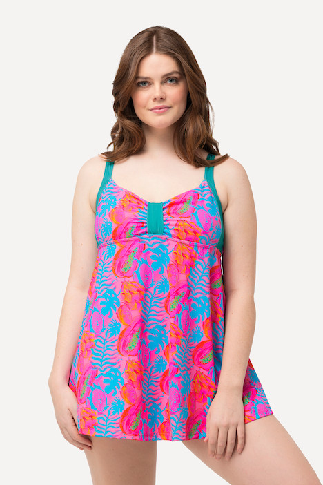 Neon Leaf Print Swim Dress | Ulla Popken - US