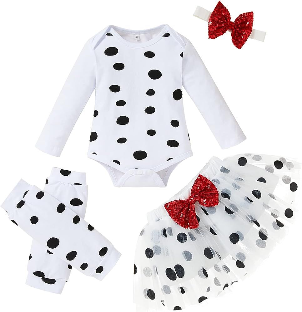 GRNSHTS Baby Girl Halloween Costume Outfits Dalmatian Romper+Tutu Skirt+Bowknot Headband+Leg Warm... | Amazon (US)