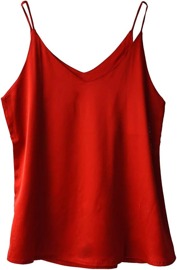 Wantschun Womens Silk Satin Camisole Cami Plain Strappy Vest Top T-Shirt Blouse Tank Shirt V-Neck... | Amazon (US)