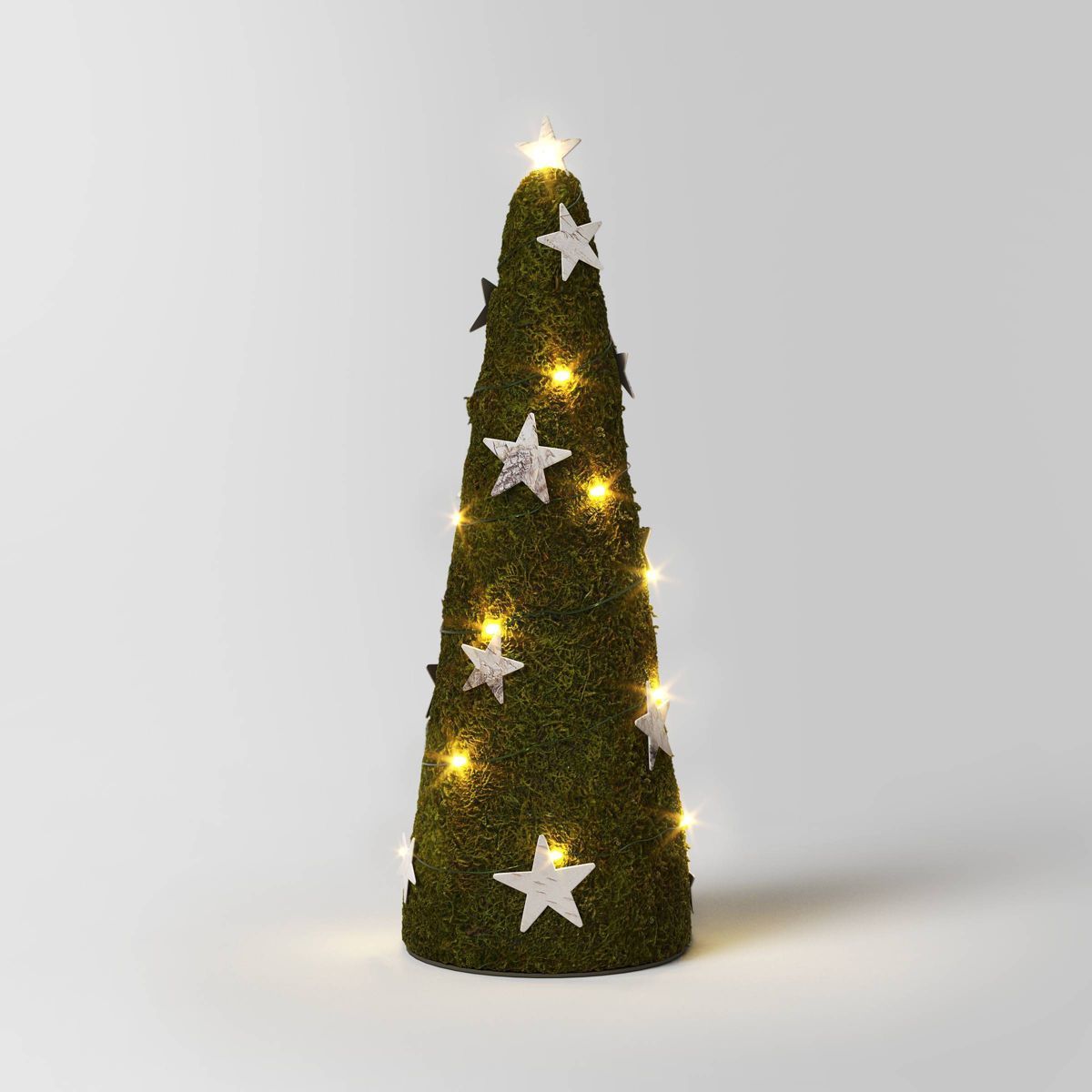 13" Battery Operated Lit Artificial Moss with Stars Christmas Tree Sculpture - Wondershop™ Gree... | Target