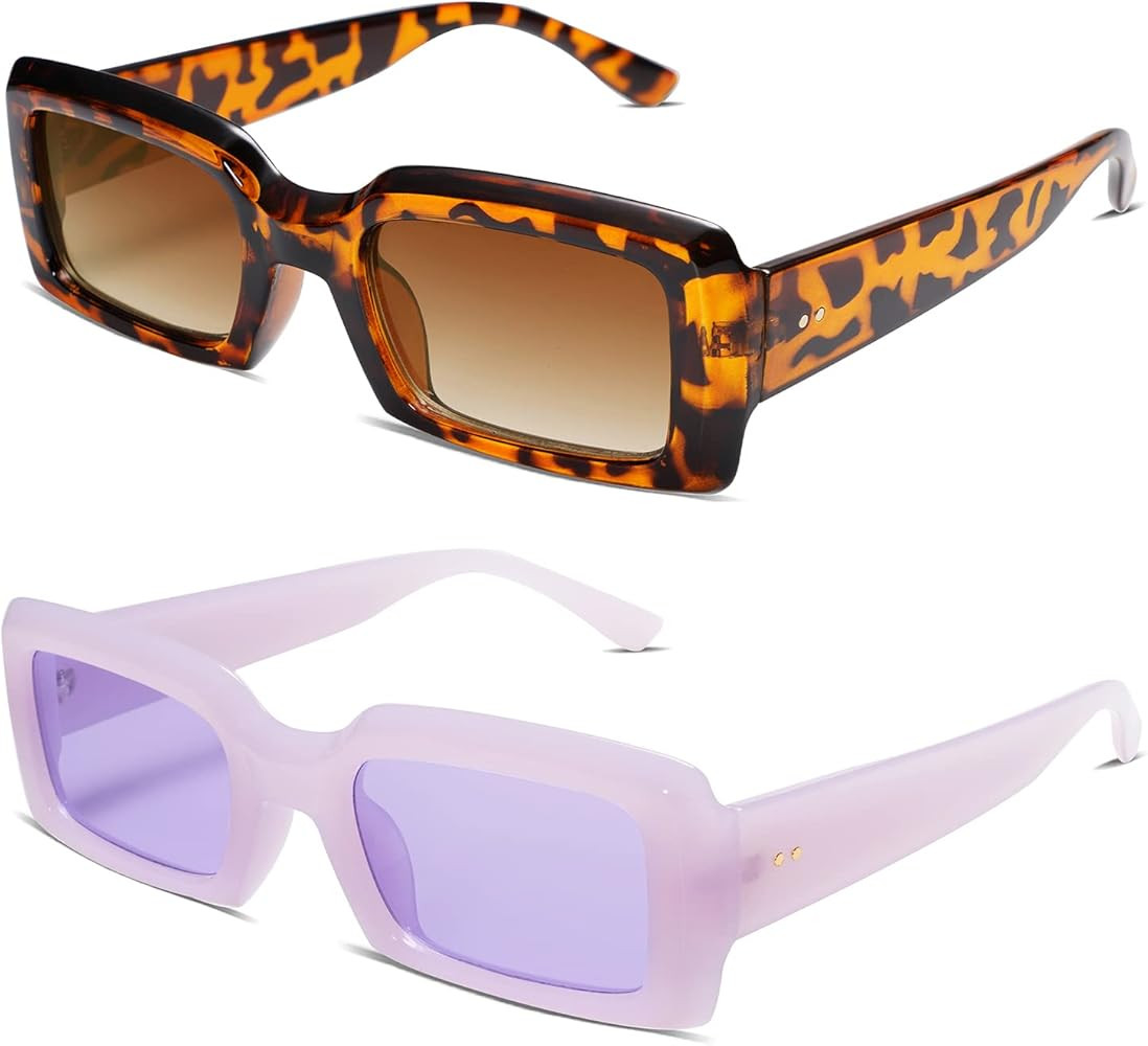 Allarallvr Trendy Rectangle Sunglasses for Women Men Vintage 90's Square Shades Thick Frame Nude Sun | Amazon (US)