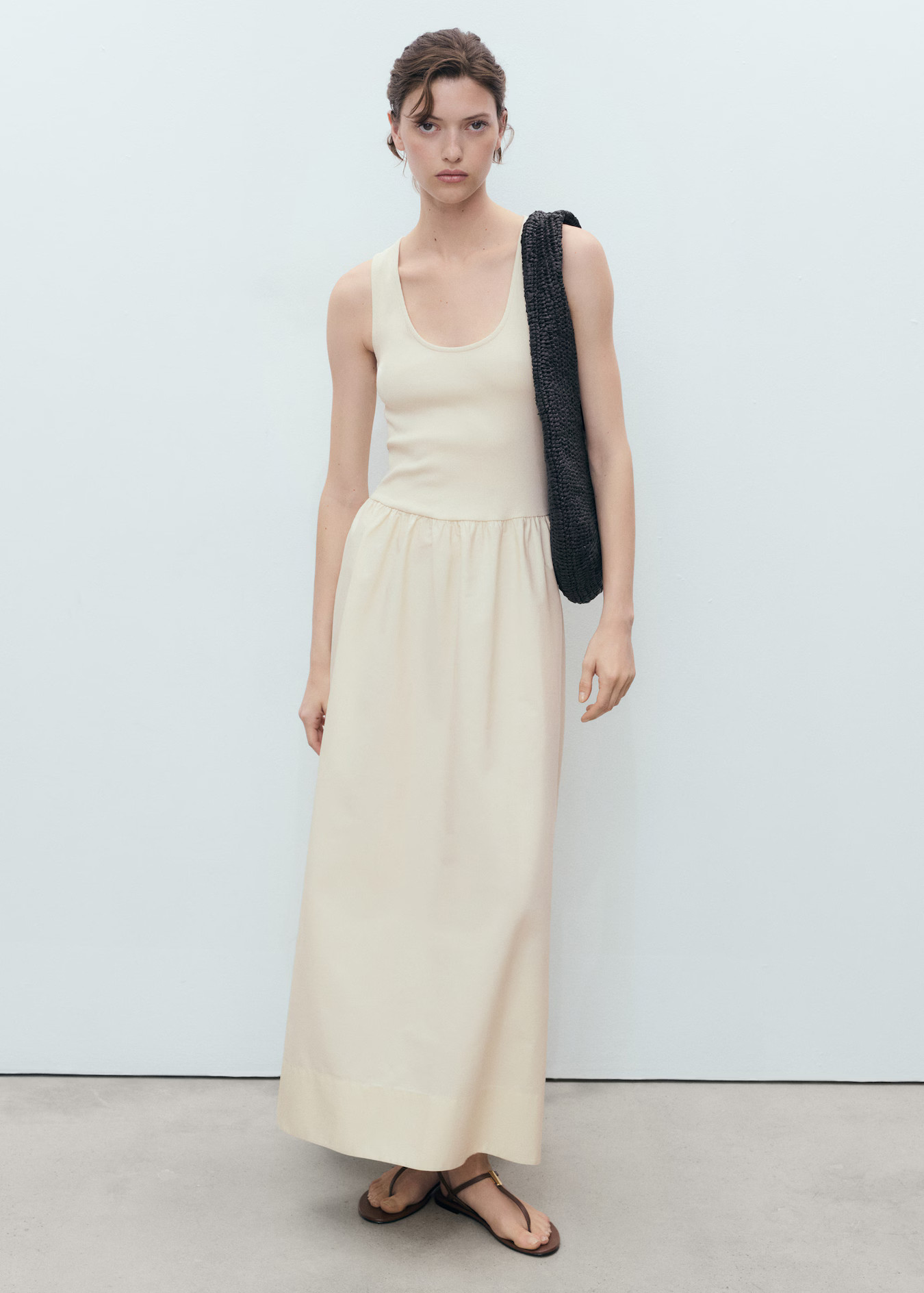 Flared dress in combined fabric | MANGO (UK)
