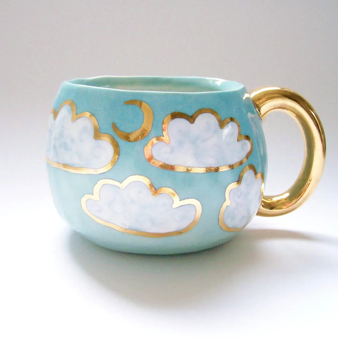 Cloudy Gold Moon Mug - Etsy | Etsy (US)
