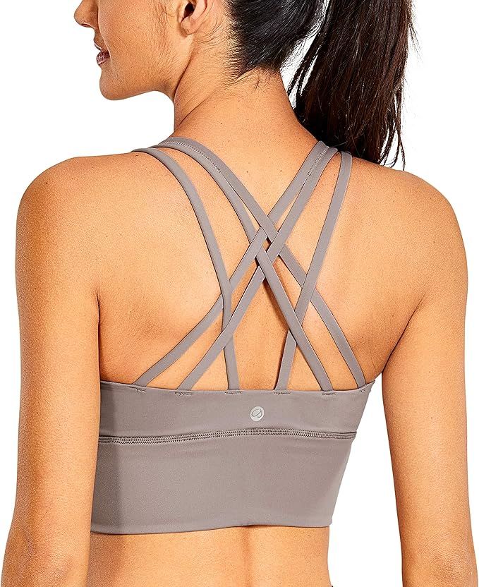 CRZ YOGA Women's Medium Impact Wirefree Padded Strappy Longline Sports Bras | Amazon (US)