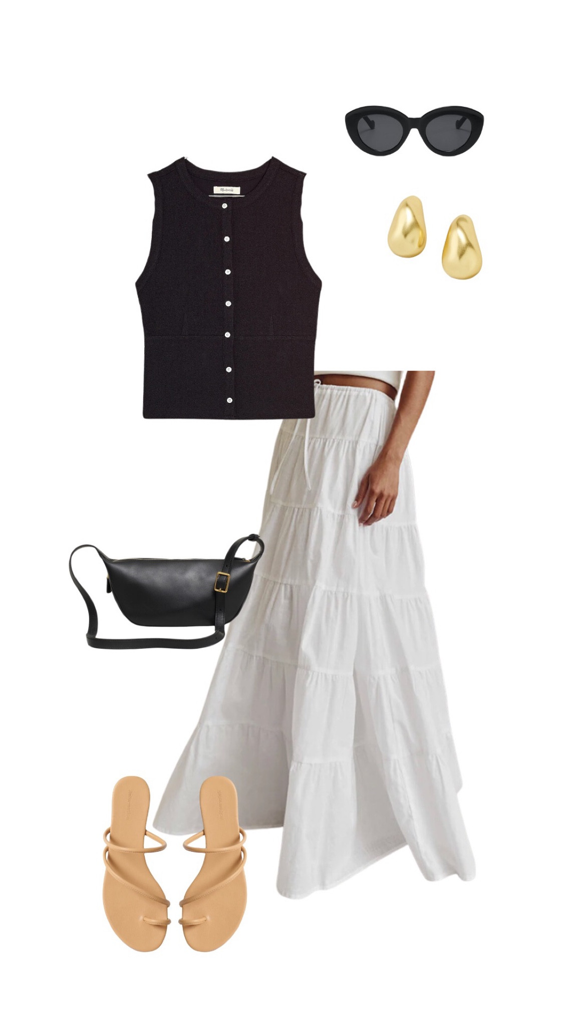 Summer outfit, sweater vest, maxi skirt, sandals, gold jewelry 

#LTKStyleTip #LTKShoeCrush