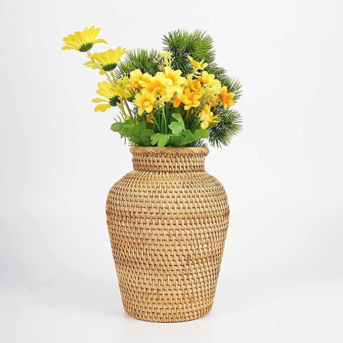 Amazon.com: Rattan Vase Country Rustic Style Handmade Woven Plant Flower Vase Basket for Home Dec... | Amazon (US)