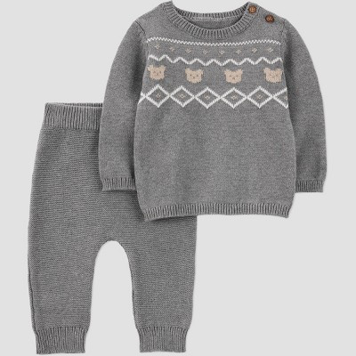 Carter's Just One You® Baby Boys' 2pc Bear Fair Isle Sweater and Pants Set - Gray 3M | Target