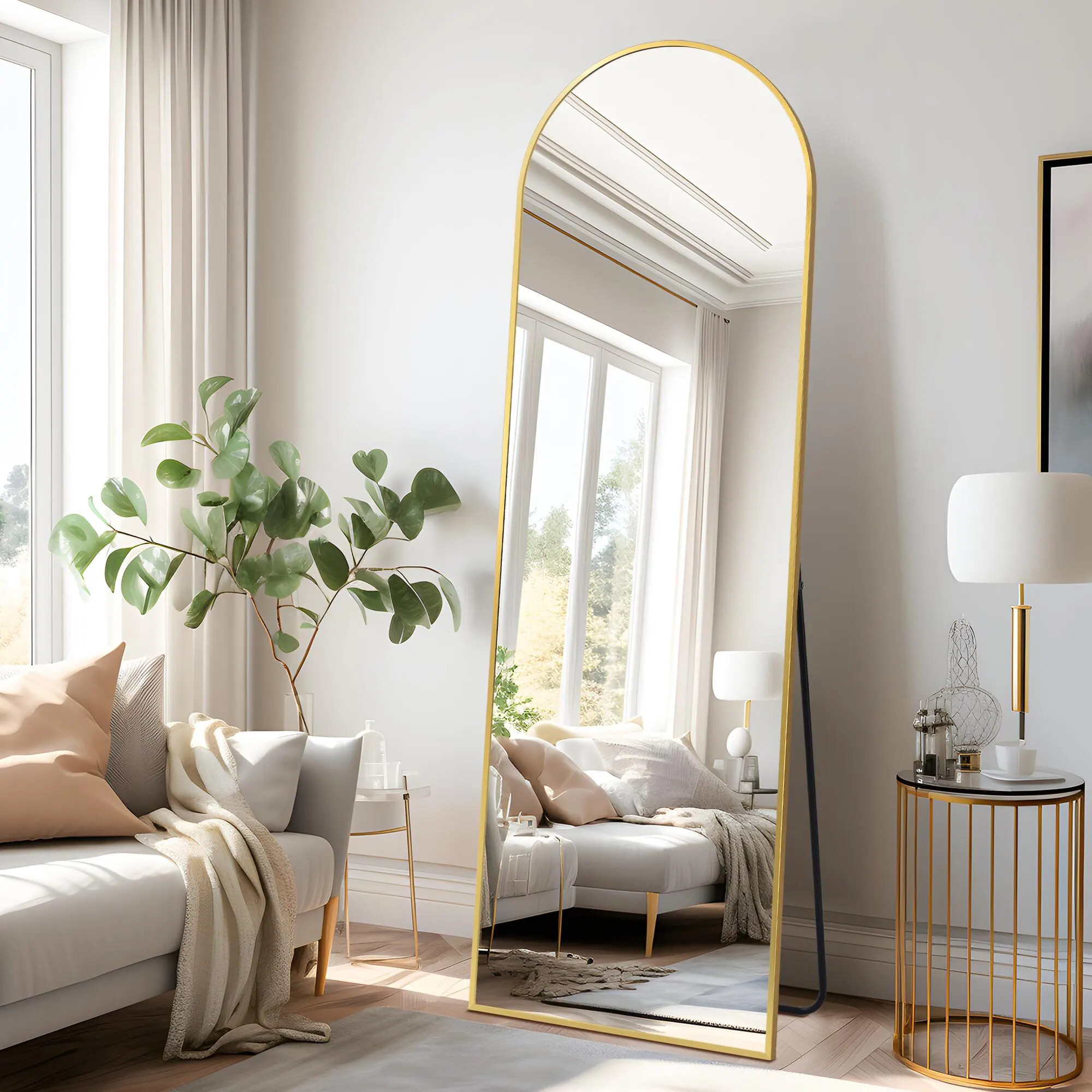 Dovelina Dulcea Arched Free Standing Floor Mirror, Gold | Ashley