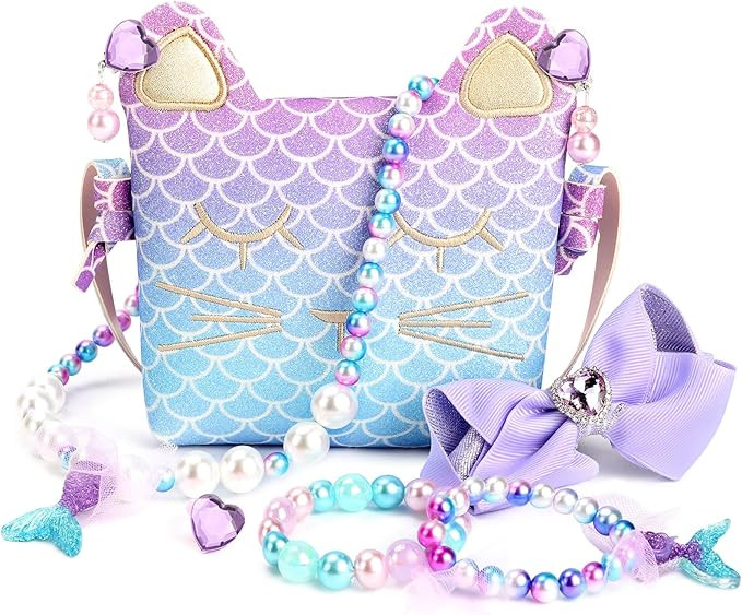 mibasies Purse for Little Girls Dress Up Jewelry Pretend Play Kids Accessories Mermaid Gifts | Amazon (US)