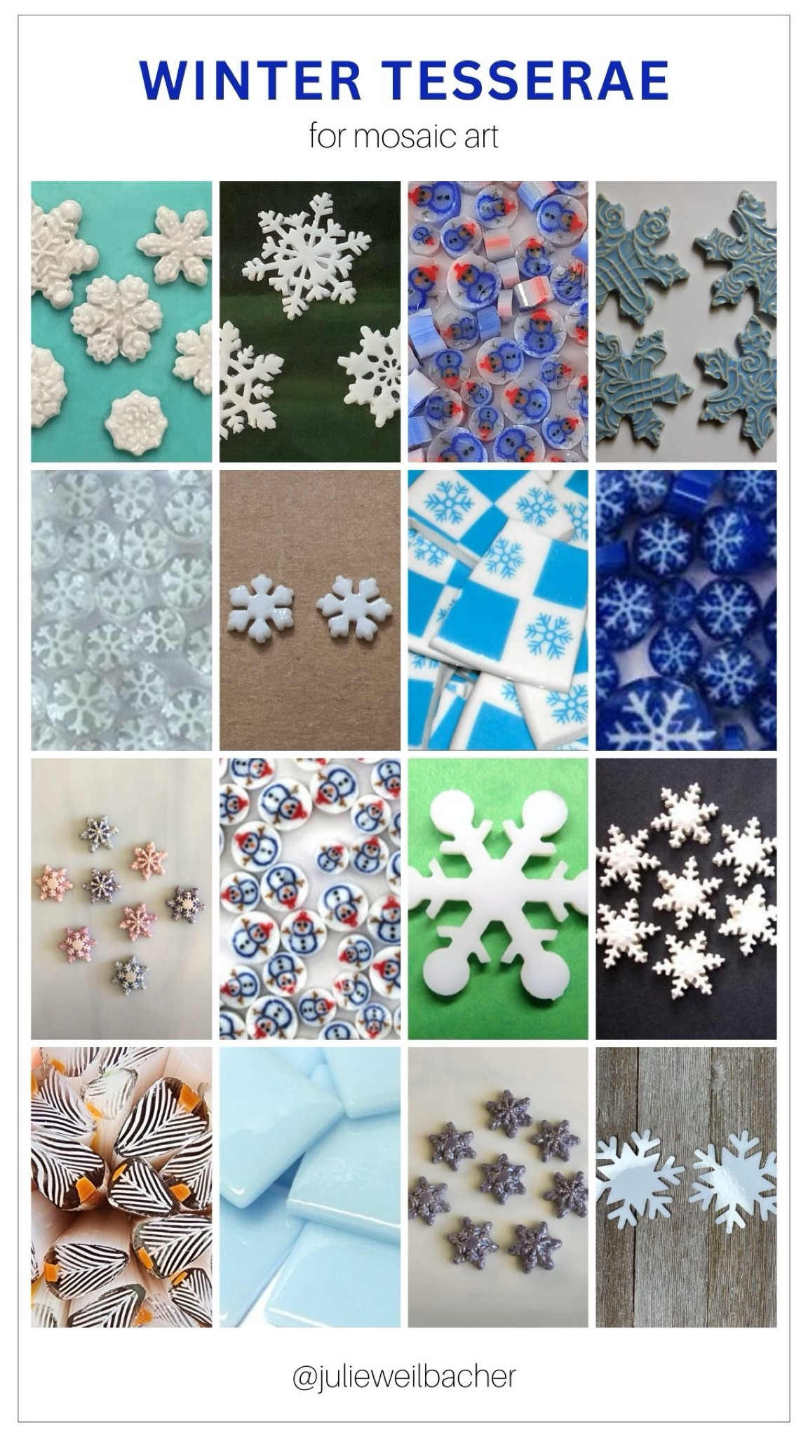 Sharing this winter-inspired tesserae for your next mosaic project. ❄️ Items include glass and ceramic tesserae like hand-cut glass shapes, handmade ceramics, broken plates, murrini, glass tile, and glass rods. Use these as highlights in your mosaics…a little goes a long way. ❄️ For more mosaic tips, tutorials, inspiration and so much more please visit my YouTube channel: YouTube.com/julieweilbacher. Follow @julieweilbacher on Instagram for all things mosaic art. mosaic - snowflake crafts - snowflake art - winter craft ideas - crafts night in - mosaics - snowflake decor - winter decor - mosaic making - mosaic art

#LTKfindsunder50 #LTKhome #LTKSeasonal