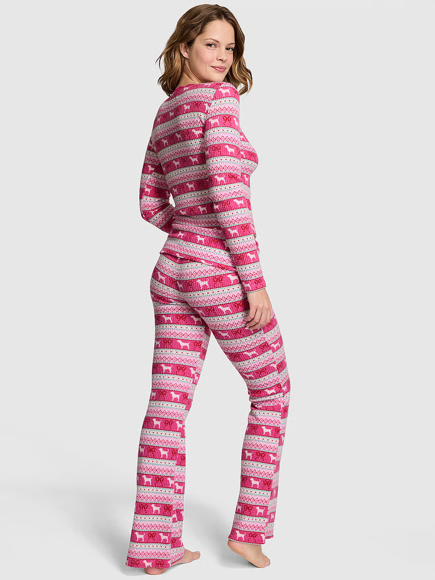 Buy PINK x LoveShackFancy Waﬄe Long Pajama Set, Peppermint Pink Fairisle - Order Pajamas Sets o... | Victoria's Secret (US / CA )