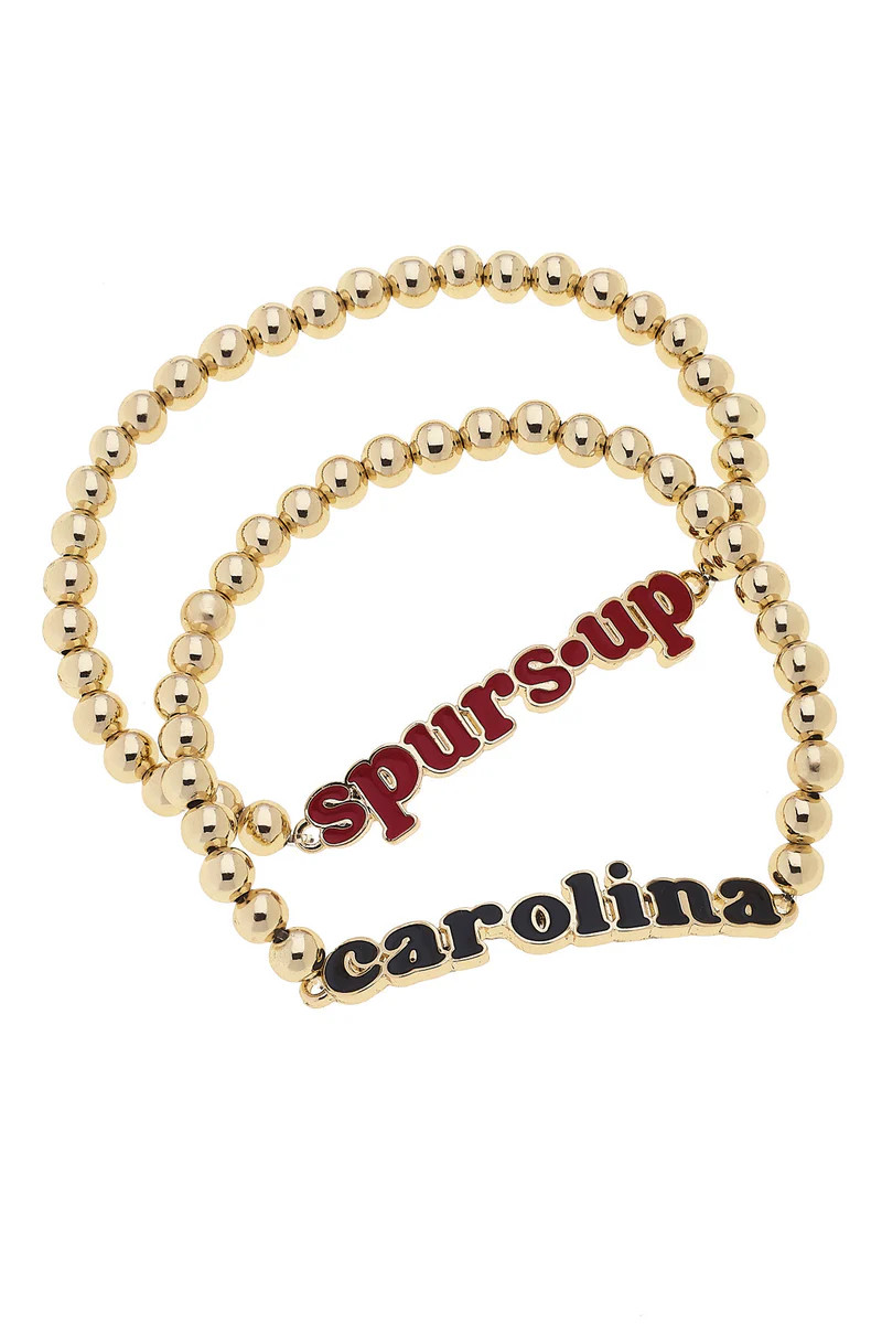 South Carolina Gamecocks Slogan Ball Bead Bracelet Set of 2 in Garnet/Black/Shiny Gold | CANVAS