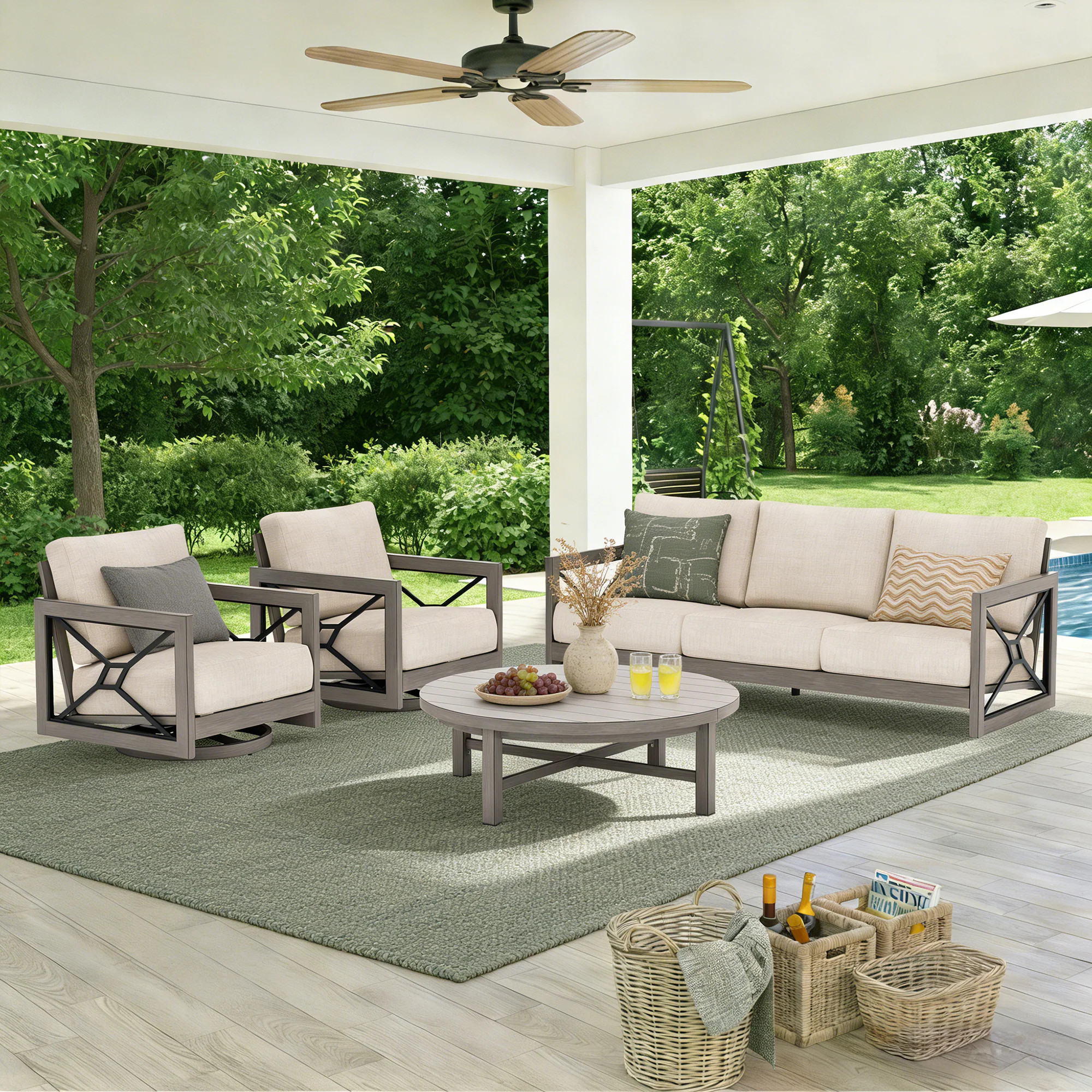 PEAK HOME FURNISHINGS Marindo 4 -Piece Patio Conversation Set with Beige Cushions Included one_size | 970451-T-546-452 | Lowe's