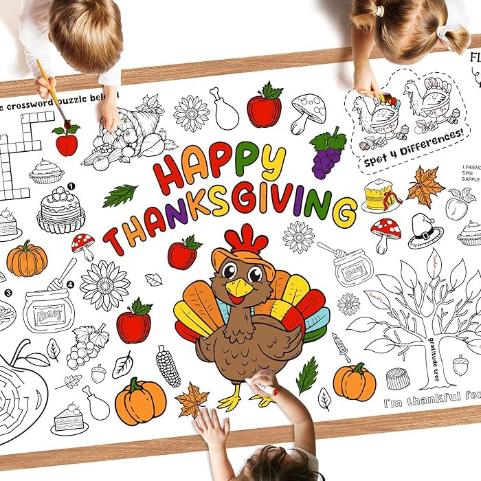 Happy Thanksgiving Coloring Poster-Thanksgiving Coloring Tablecloth for Kids - 72 x 30 Inches, Gi... | Amazon (US)