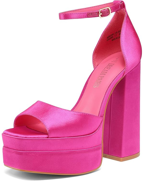 DREAM PAIRS High Heels Chunky Block Platform Heels for Women Ankle Strap Sexy Open Square Toe Hee... | Amazon (US)