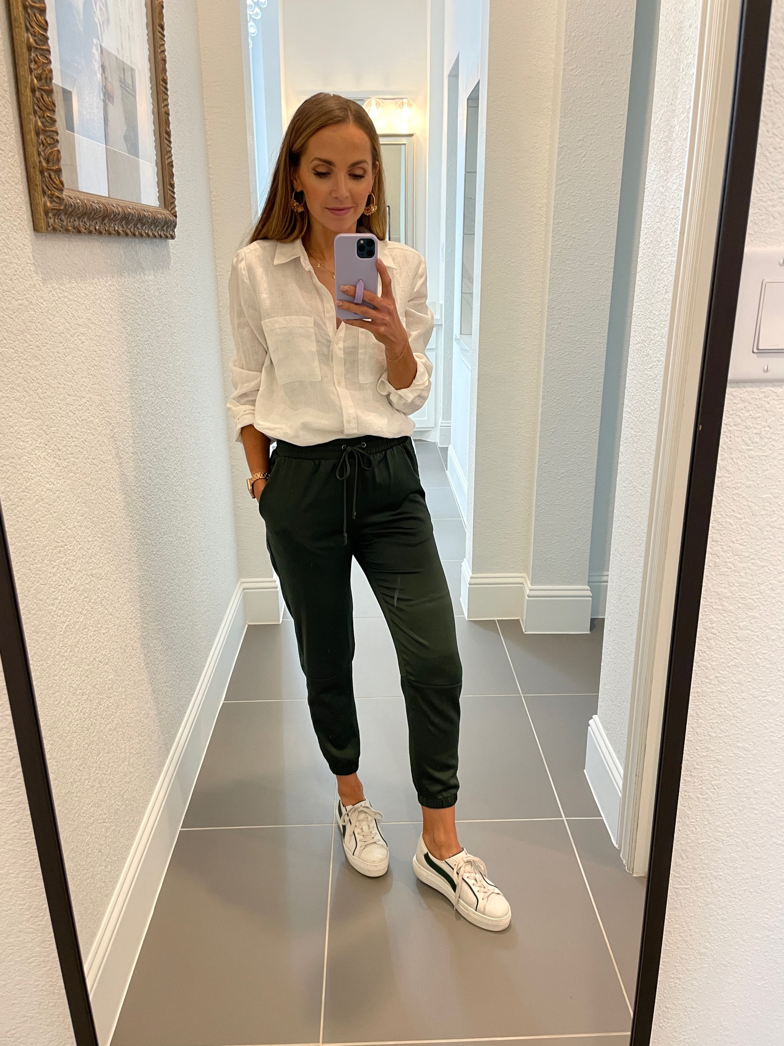 Joggers dressed up with linen white button down // wearing old items, similar linked below 

#LTKSeasonal #LTKsalealert #LTKunder100