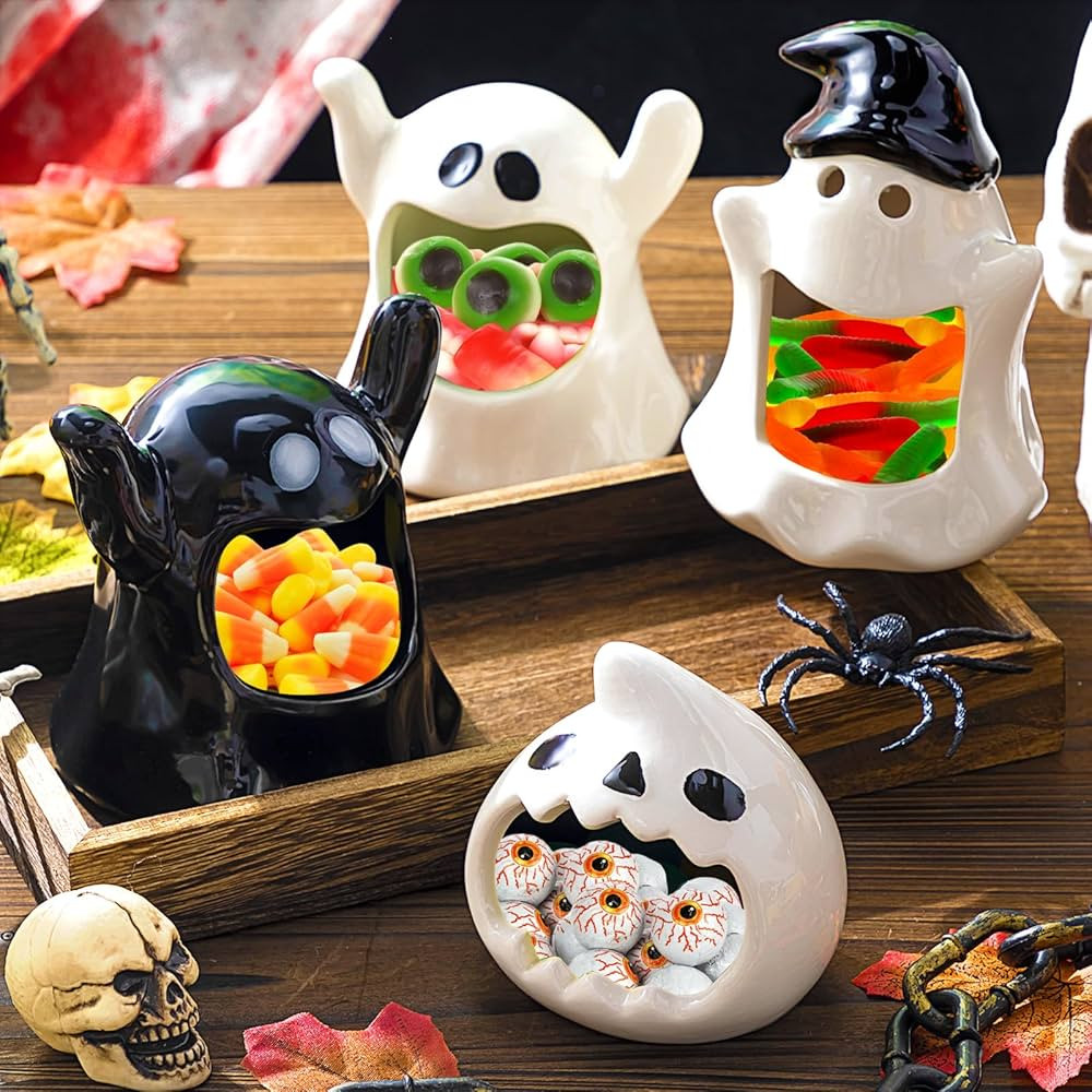 Dandat 4 Pcs Halloween Candy Dish Holder Cute Ghost Ceramic Candy Dish Halloween Candy Bowl Ghost De | Amazon (US)