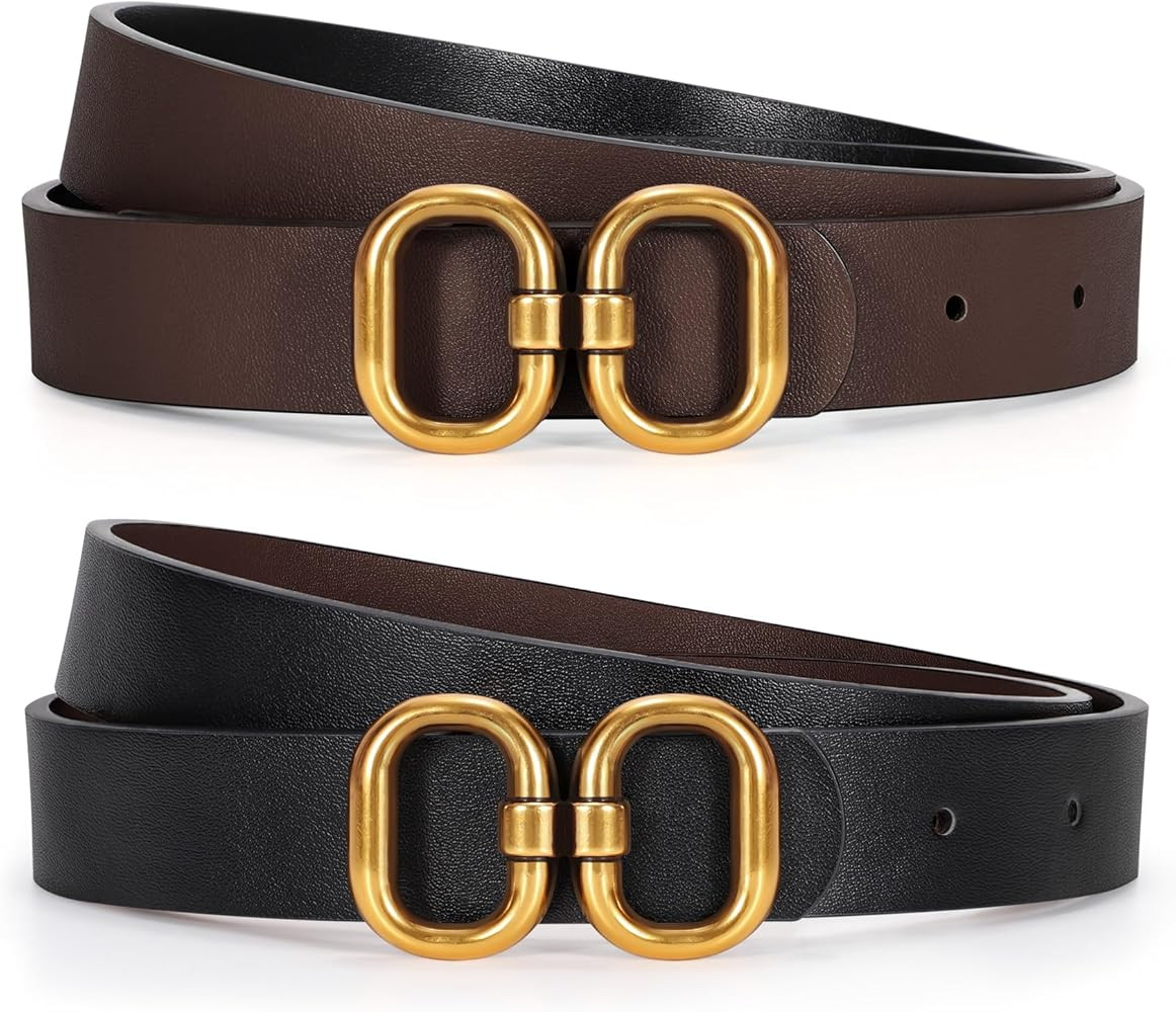 KASBAH Women Reversible Leather Belt for Jeans Dresses Two-in-One Ladies Waist Belt With Gold Buc... | Amazon (US)