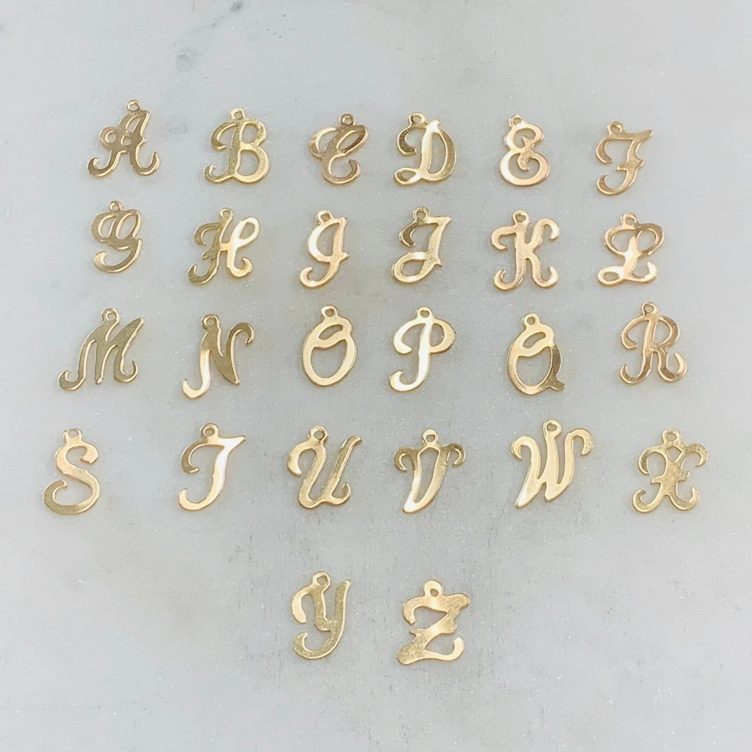 14K Gold Filled Alphabet Script Letter Cut Out Charm Pendant Choose Your Letter | Etsy (US)