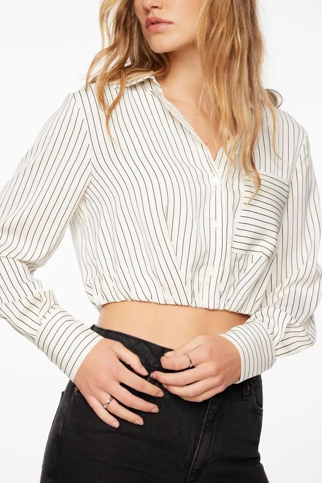 Bailey Cropped Button Up Shirt | Dynamite Clothing