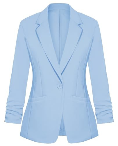 Womens Casual Blazer Notch Lapel Button 3/4 Sleeve Suit Jacket,Light Blue,M | Amazon (US)