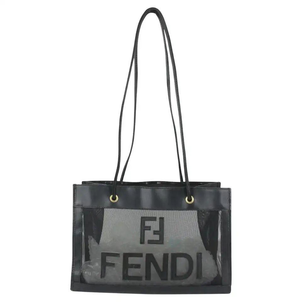 Fendi FF Zucca Black Mesh Shopper Tote 4FF330 | 1stDibs